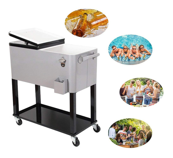 Outdoor 80qt Portable Rolling Stainless Steel Party Cooler Cart Ice Chest Patio Wish Party Cooler Cart Ice Chest Patio, Stainless Steel Outdoor Cooler Cart
