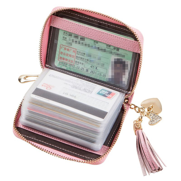 Genuine Leather Women Credit Card Holder Plastic Tassel 20 Cards