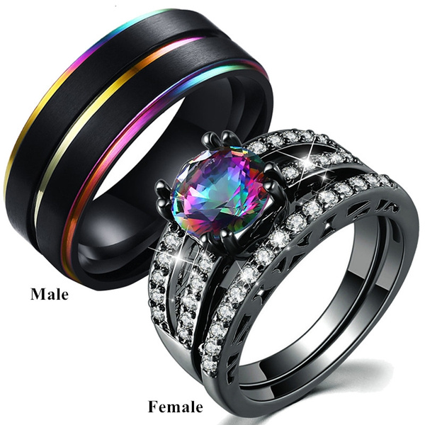 Black & Rainbow Steel Band | Stainless Ring Size 7 8 9 10 | Light Years