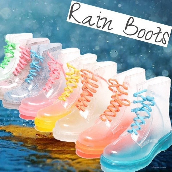 Women s Rain Shoes Fashion Girl Pure Color Low Rain Barrel Galoshes Crystal Clear Decorative Rain Boots