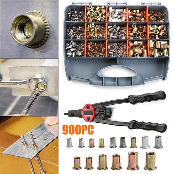 900Pcs Nutsert Tool Kit Rivnut Stainless Steel Rivet Nut Tool Mandrels Kit & Box 