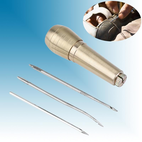 Copper Handle 4 Needles Sewing Awl Hand Stitcher Shoe Repair Tool Kit