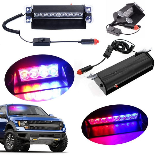 4LED/8 LED Red/Blue Car Police Strobe Flash Light Dash Emergency ...