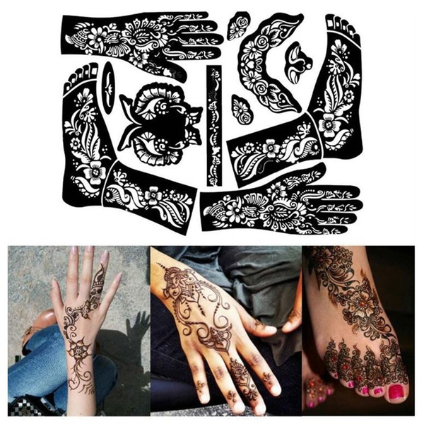 1 Sheet Henna Tattoo Templates Hands Feet Leg Arm Tattoo Templates Temporary Body Painting Wish