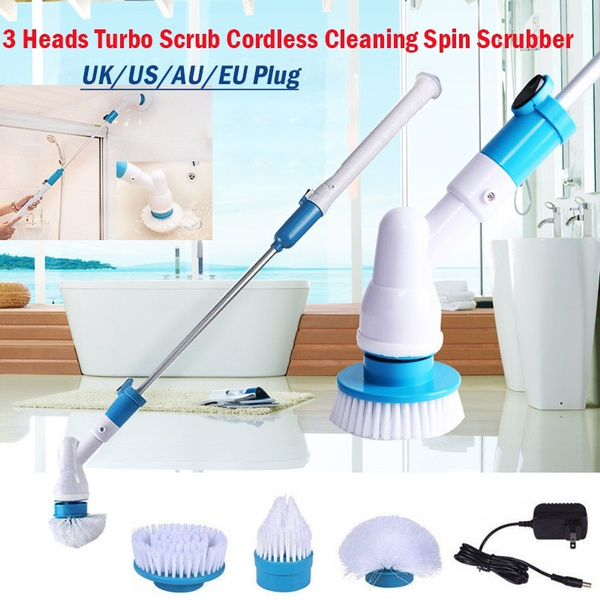 Electric Scrubber Cordless Spin 3 Head Cleaning Brush Mop Bathroom