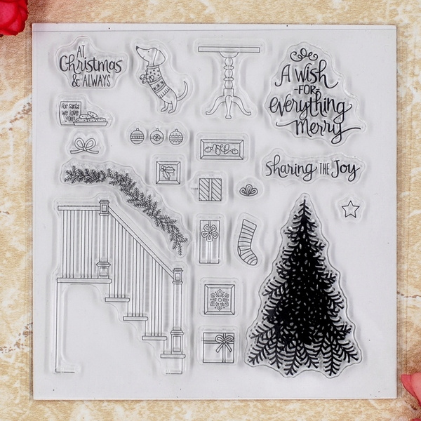 Christmas JOY Tree Scrapbook DIY photo cards rubber stamp clear stamp ...