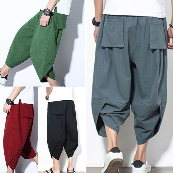 Chinese Style Harem Pants Men Streetwear Casual Joggers Mens Pants Cotton  Linen Sweatpants Ankle-length Men Trousers | Shopee Singapore