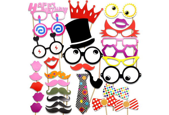 iFun iCool Photo Booth Props Diy Kit For Birthday Party Pack Of 31,Various Colors Of Mustache,Glasses,Frames,Ties,Lips,Crown,Pipe,Eyes,Hat and Happy Birthday Sign SG_B01GX29OVO_US
