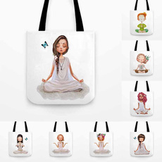 Yoga girl double-sided printed square shopping bag shoulder bag(M 32CM-32CM   L 42CM-42CM)