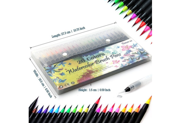20 Color Premium Soft Watercolor Brush Pen Flexible Tip Painting Brush  Water Pens for Children Adult Black Holder Coloring