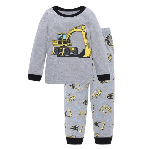 HIKIDS Boys Pyjamas Set Kids Space Rocket Excavator Truck Christmas Clothes Toddler Sleepwear Children Cotton Pjs 2 PCS Long Sleeve Nightwear Age 2-8 Years 