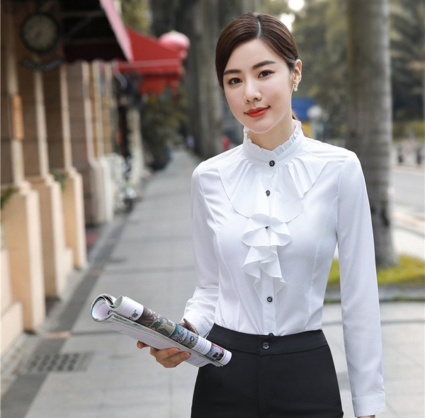 2018 Spring Autumn Long Sleeve Blouses Shirts for Business Women Elegant White Chiffon Blouse Professional Office Work Wear Tops Clothes Career