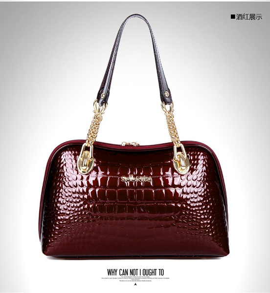 Crocodile Pattern Shell Bag, Metallic Color Crossbody Bag, Fashion