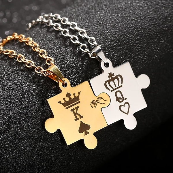 2pcs Couples His & Hers Matching Heart Puzzle Necklace 