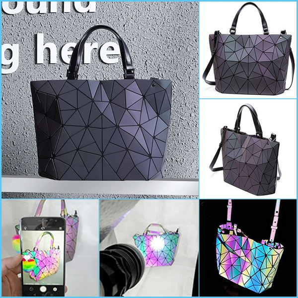 丿丿Rainbow Bag Geometric Handbag Holographich Purses and Handbags Luminous Women