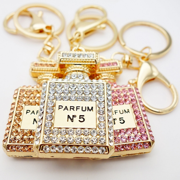 3Colors Rhinestone Crystal Twinkling Perfume Bottle Keychain Keyring Gift  For Girls Handbag Chram Wholesale