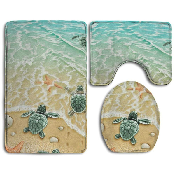 15X23" Kitchen Bath Non-Slip Door Mat Rug Bathmats Carpet Swim Sea Big Turtle 