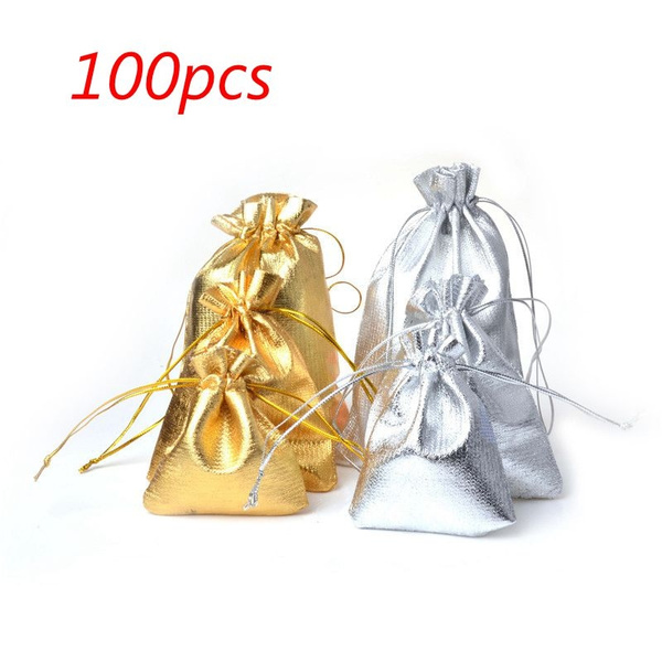 100 pcs Silver Golden Wedding Party Favour Organza Gift Bags Jewelry Pouches 