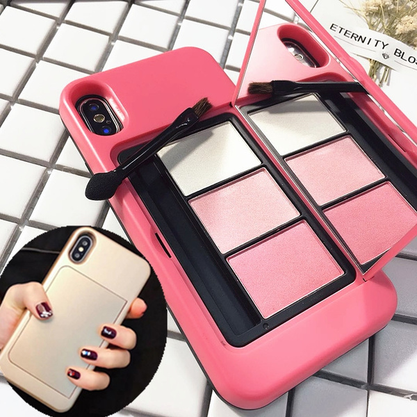 Makeup Phone Cases For IPhone Women Lady 2 In 1 Palette Blush Phone Cover With Eye Shadow for IPhone