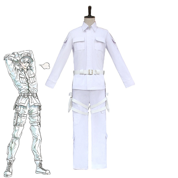 Rolecos Anime Hataraku Saibou Cells At Work Leukocyte U 1146 Cosplay Men Costume Uniform Tops Pants Hat Belt Wish