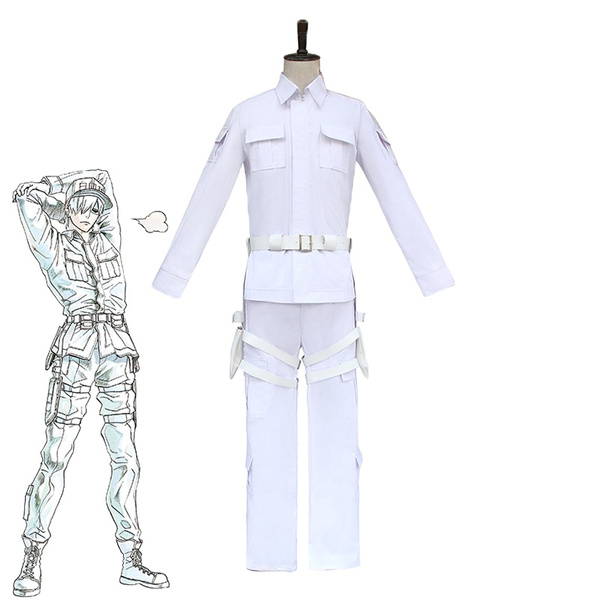 Rolecos Anime Hataraku Saibou Cells At Work Leukocyte U 1146 Cosplay Men Costume Uniform Tops Pants Hat Belt Wish Rolecos Anime Hataraku Saibou Cells At Work Leukocyte U 1146 Cosplay Men Costume Uniform Tops Pants Hat Belt Wish
