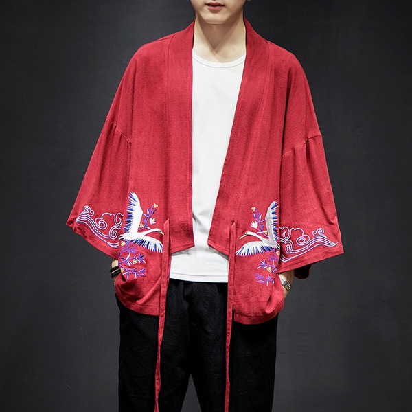 Men Embroidered Kimono Cardigan