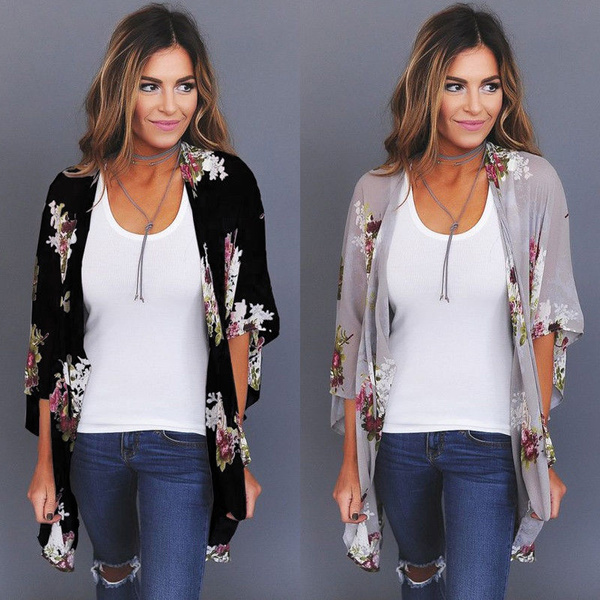 womens sheer kimono tops