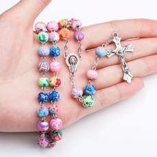 polymer, religiousornament, Cross necklace, Colorful