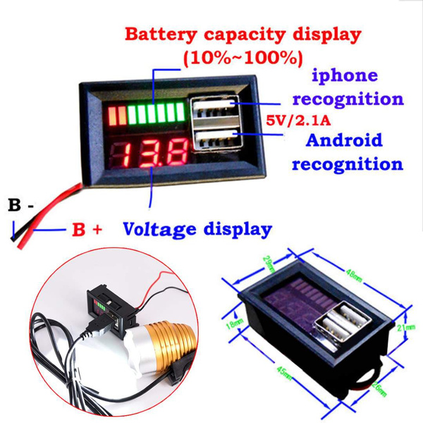 1Pc 12V LED Lead Acid Battery Dual USB Charger Capacity Voltage Indicator Meter 