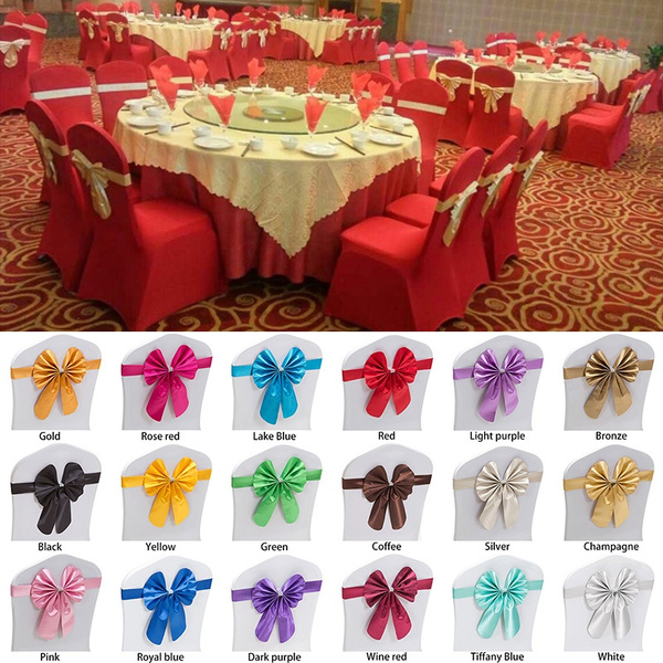 Banquet Chair Cover Decor Spandex Stretch Sashes Wedding Party Bow Buckle Band 
