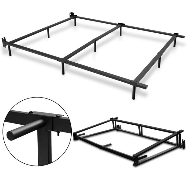 Black Folding Heavy Duty Metal Bed Frame Center Support Bedroom Queen