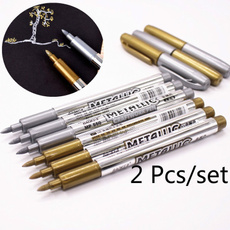 2Pcs/set DIY Metal Waterproof Permanent Paint Marker Pens Gold And Silver 1.5mm Student Supplies Metallic Marker Pen