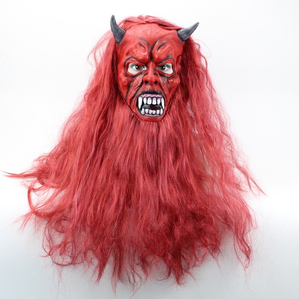 Red Devil Mask with Hair
