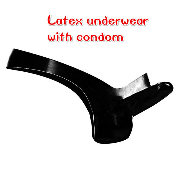 Latex Men's Shorts G-string Underwear Briefs With Condom Rubber