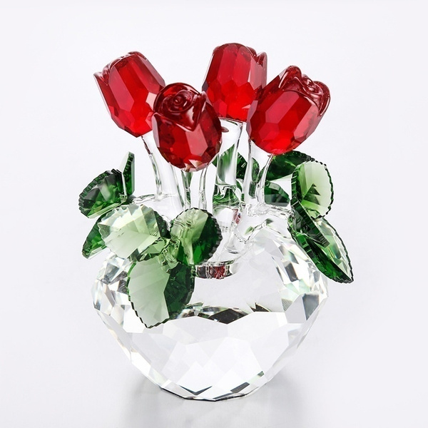 Valentine Gift for Lady Crystal Cut Glass Flower Figurines Rose Living ...