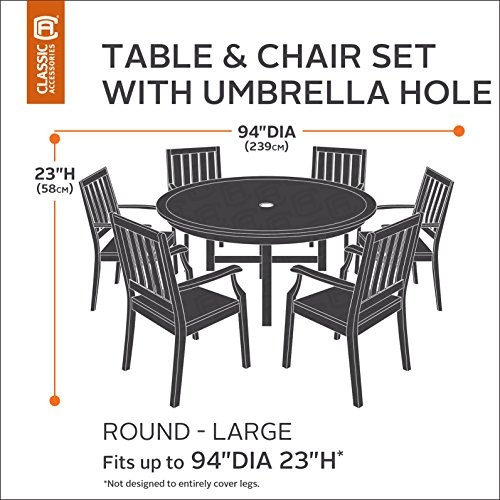 Classic Accessories 55 462 041501 00, Veranda Large Round Patio Set Cover With Umbrella Hole