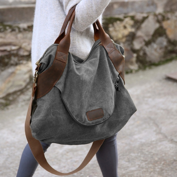 New Large Pocket Casual Women's Shoulder Cross Body Handbags Canvas Tote  Bags Big Purse