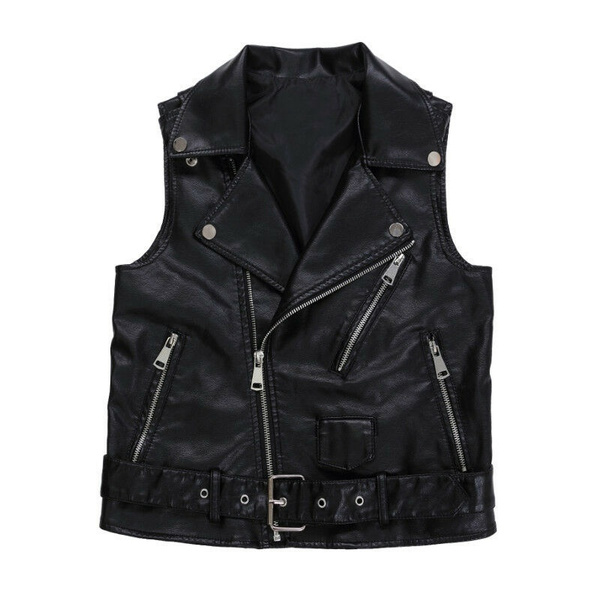 Lady Faux Leather Black Waistcoat Gilet Biker Sleeveless Jacket Retro Top Punk