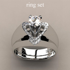 Couple Rings, White Gold, Engagement Wedding Ring Set, Jewelry