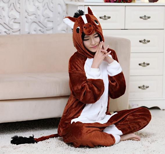 Mens Ladies Fancy Cosplay Brown Horse Onesie Pajamas Adult