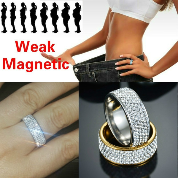 Weight Loss Crystal Rhinestone Ring Slimming Healthcare Ring Magnetic JewelrJ8DE