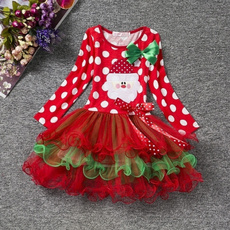 2-6 Year Red Cotton Dot Print  Christmas Party Princess  Dress Kids & Girl Xmas Children's Clothing For Fall and Winter.