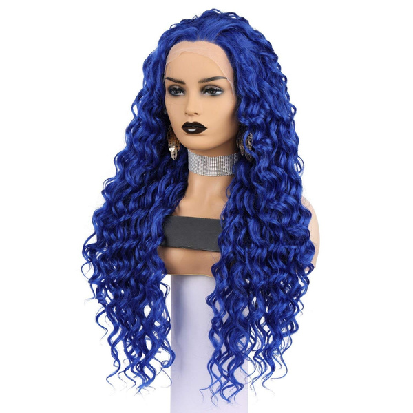 blue wig curly