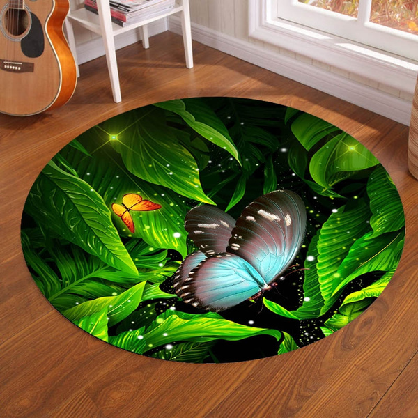 Super Soft Rund Area Rug Butterfly And Green Leaves Print Non Slip Floor Mat For Living Room Bedroom Bathroom Girls Room Diameter 3 28ft Wish
