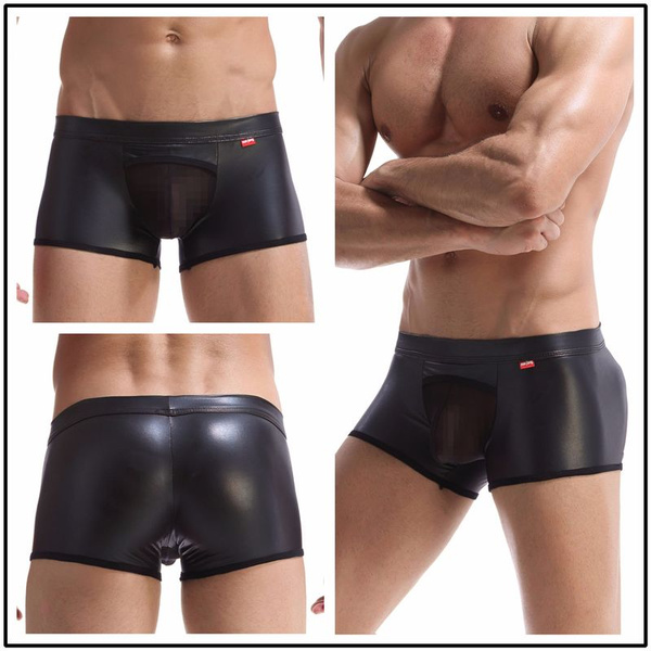 New Men's Sexy Leather Boxer Briefs Underwear Underpants