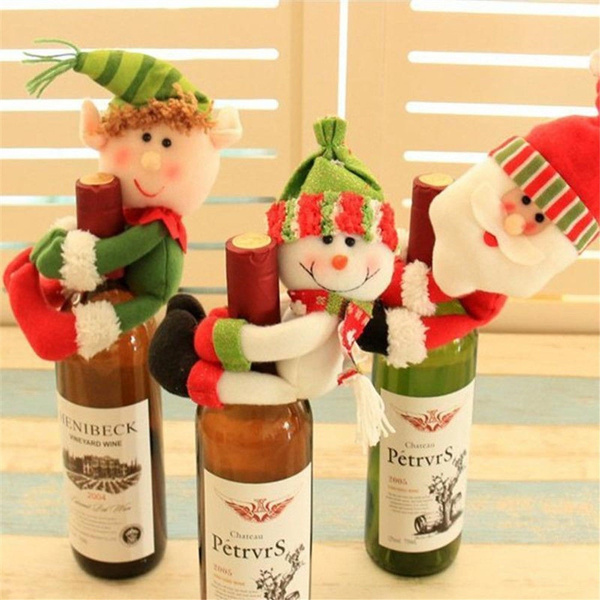 Christmas Santa Snowman Elf Wine Bottle Cover Table Party Decor Xmas Ornamen BTC 