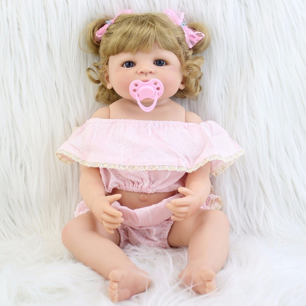 55cm Full Body Silicone Reborn Baby Doll Toys For Girls Bonecas Blonde Newborn Princess Bebe Alive Babies Present Gift Bathe Toy Wish