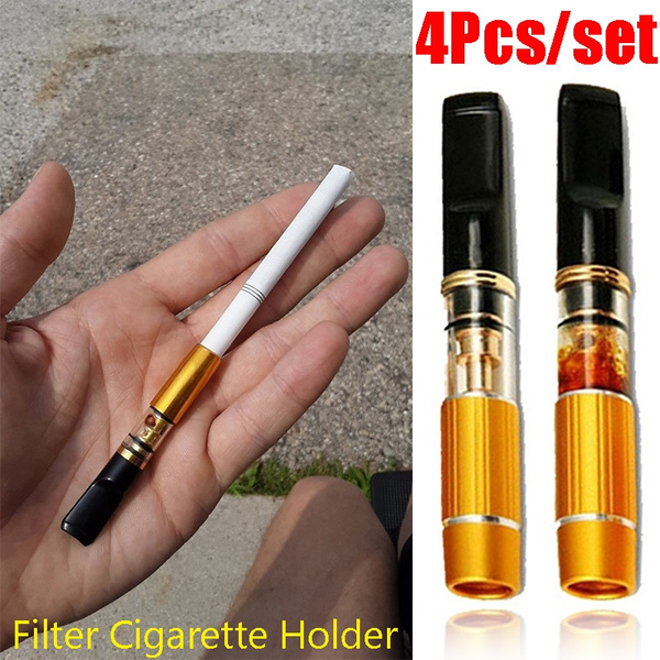 gold filter cigarette 4Pcs Cleanable Filter Gold Cigarette Holder Multi Circulation Filter  Smoking Pipe Male Healthy Gift