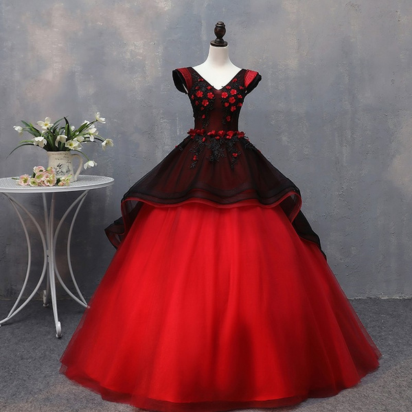 Red And Black Quinceanera Dresses V 