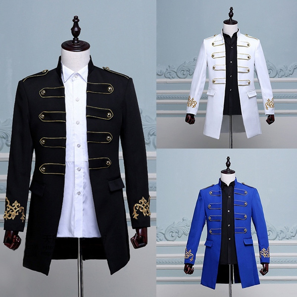 Men Vintage Military Tunic Court Long Jacket Uniform Top Coat Medieval ...